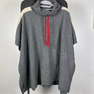 Tahari Gray Poncho 70% Merino Wool / 30% Cashmere with Red Accent One Size